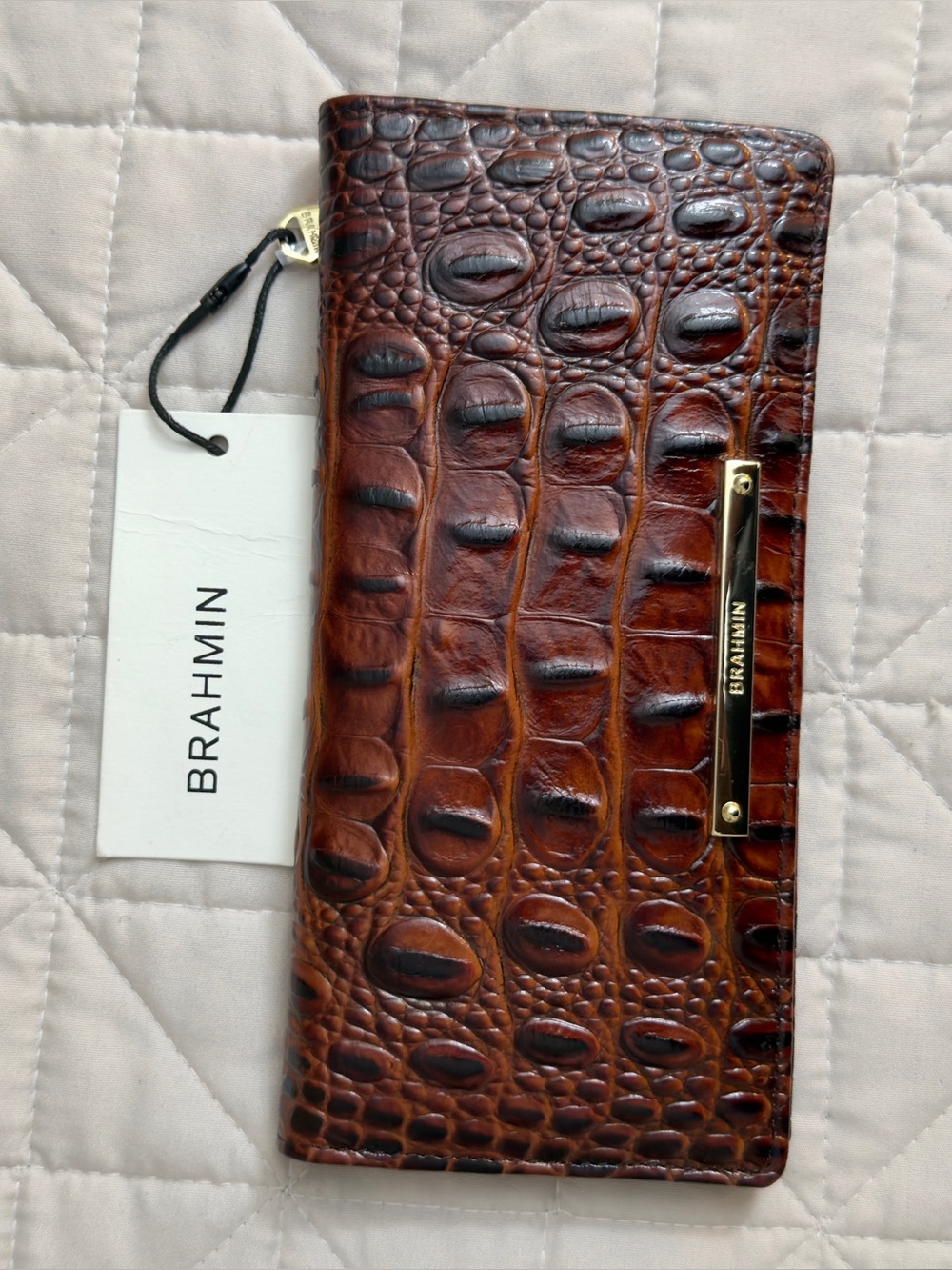 NEW Brahmin Ady Wallet Pecan Melbourne Croc Embossed Leather Slim Continental